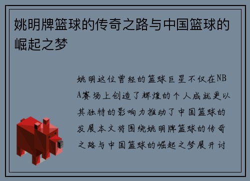 姚明牌篮球的传奇之路与中国篮球的崛起之梦